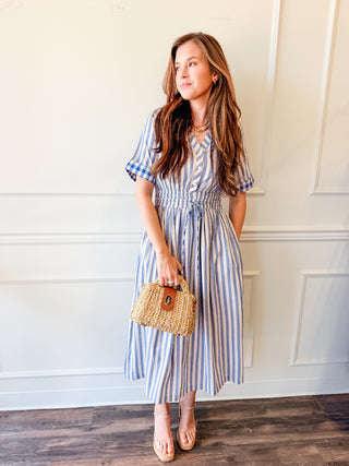 Evette Striped Short Sleeve Midi Dress by Adelyn Rae – Simply Chic by Fetiche Boutique