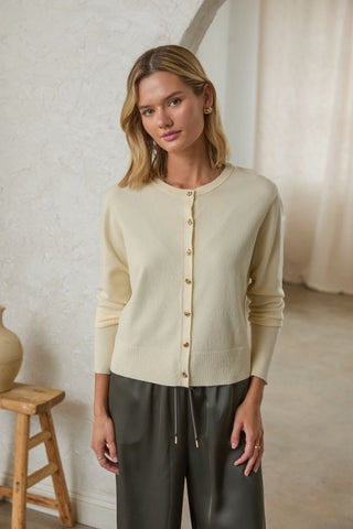 Audrey Gold Button Cardigan - Cream Button-Up Sweater