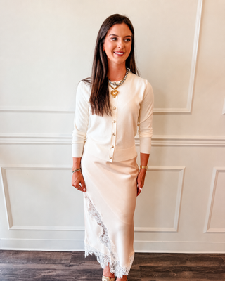 Audrey Gold Button Cardigan - Cream Button-Up Sweater