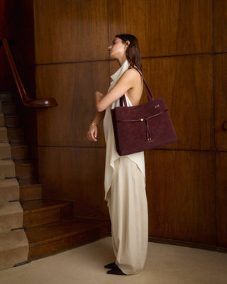 Lori Tote Bag in Cherry Suedette by Katie Loxton