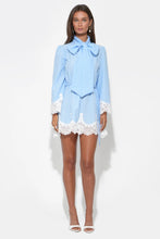 Victoria Neck Tie Lace Trim Stripe Dress by Adelyn Rae