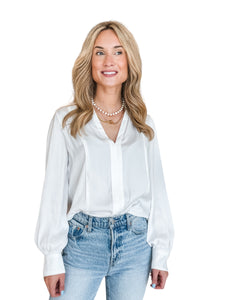 White Piped Long Sleeve Blouse by Reset by Jane