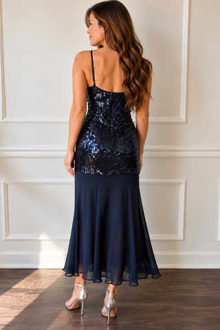 Lucy Paris Navy Sequin & Chiffon Dress