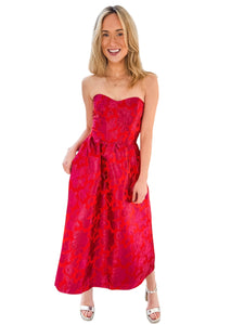 Duson Floral Bellar Strapless Midi Dress