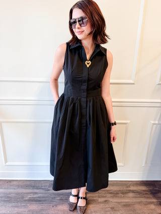 The Sinclair Button-Front Midi Dress – Black