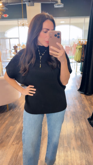 The Addison Black Ribbed Mock Neck Top
