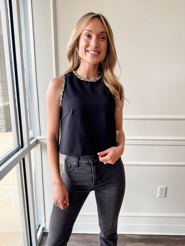 Meghan Black Crystal Trim Top