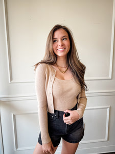 Khaki Chic Ribbed Cami + Cardigan Set