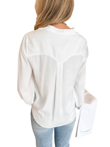 White Piped Long Sleeve Blouse by Reset by Jane