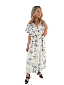 Into the Blue Print Wooden Buckle Shirt Dress