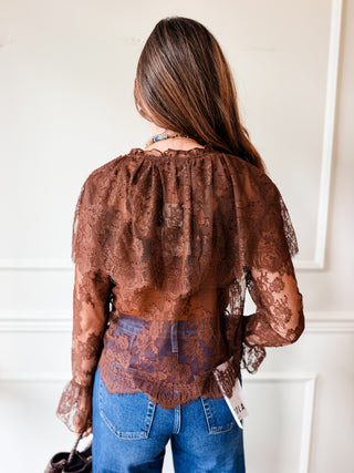 Lili Chocolate Brown Lace Capelet Top by Lucy Paris