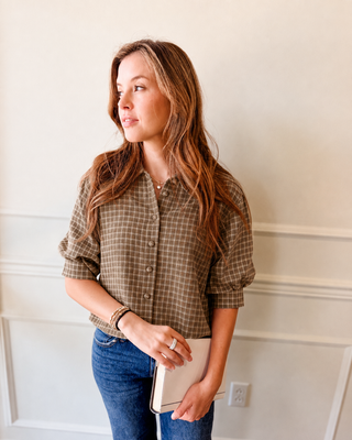 Autumn Check Puff Sleeve Top