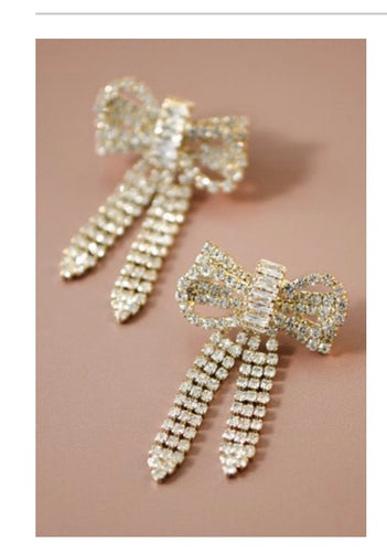 Pave Rhinestone Bow Earrings