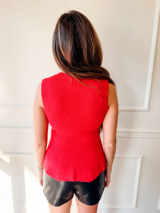 Poppy Red Cable Knit Peplum Top