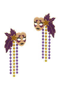 Mardi Gras Mask Beaded Tassel Earrings