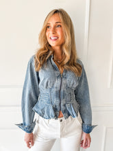 Aria Peplum Denim Jacket by Steve Madden