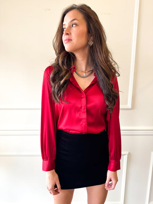 Sleigh Satin Button Up by Reset by Jane