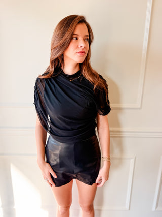 Sabrina Black Draped Ruched Top