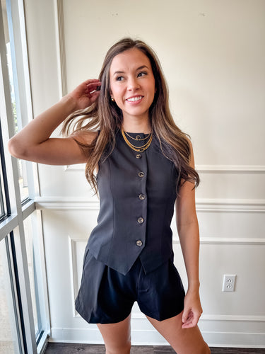 Power Play Black Vest + Shorts Set