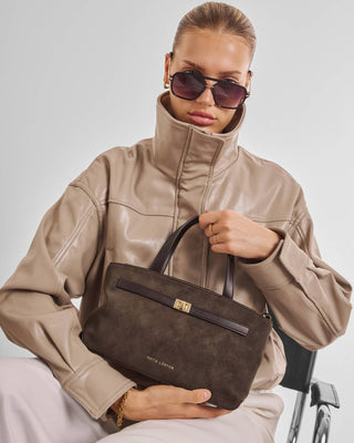 Orin Top Handle Crossbody Bag Bitter Chocolate Suedette by Katie Loxton