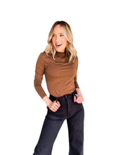 Rive Ruched Brown Mock Neck