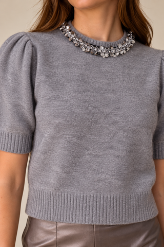 Cece Embellished Grey Sweater