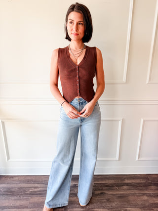 Coffeehouse Ribbed Button Tank