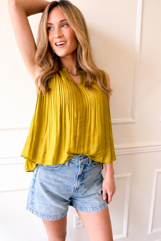 Current Air Chartreuse Luxe Pleated Top