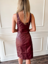 Burgundy Edge Leather Midi Skirt