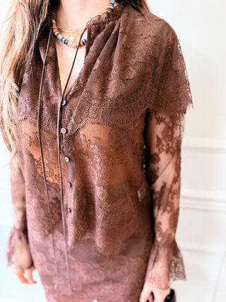 Lili Chocolate Brown Lace Capelet Top by Lucy Paris