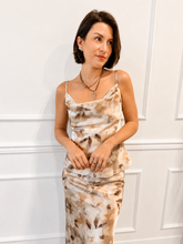 The Mocha Blossom Satin Maxi Set