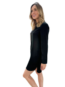 Shiney Nights Black Button Up Shirt Dress by Current Air