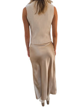 Night On the Town Champagne Satin Midi Skirt