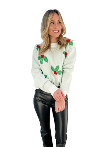 Holly Pom Pom Christmas Sweater