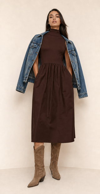The Lennox Mixed-Media Midi Dress – Chocolate