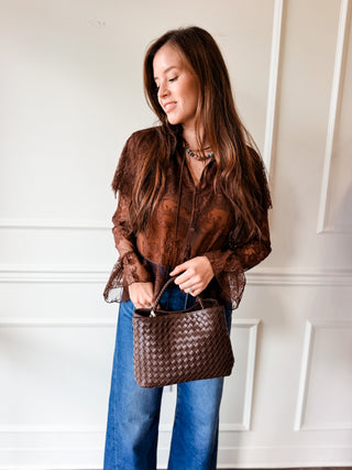 Lili Chocolate Brown Lace Capelet Top by Lucy Paris