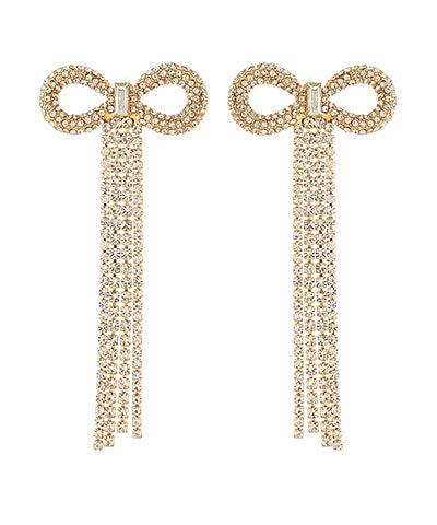 Pave Bow Rhinestone Fringe Earrings