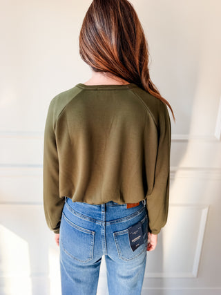 Tatum Olive Split-Neck Pullover