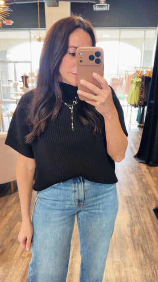 The Addison Black Ribbed Mock Neck Top