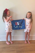 Happy 4th Pink Stripe Pajama Set Kids by Imbali Charleston