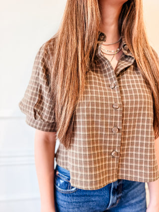 Autumn Check Puff Sleeve Top