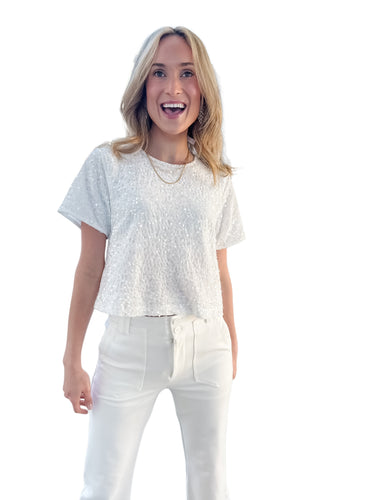 Cressa Sequin White Velvet Top by Steve Madden