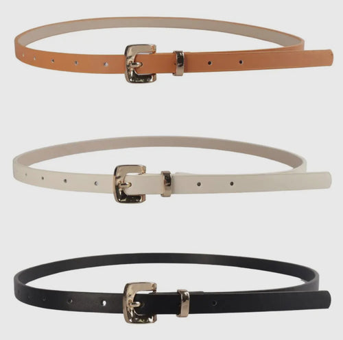 Faux Leather Thin Belt Gold Bit Buckle