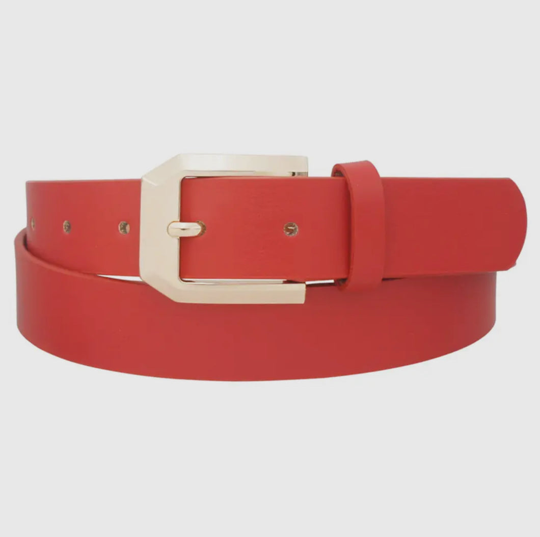 Red Angled Rectangle Buckle Belt