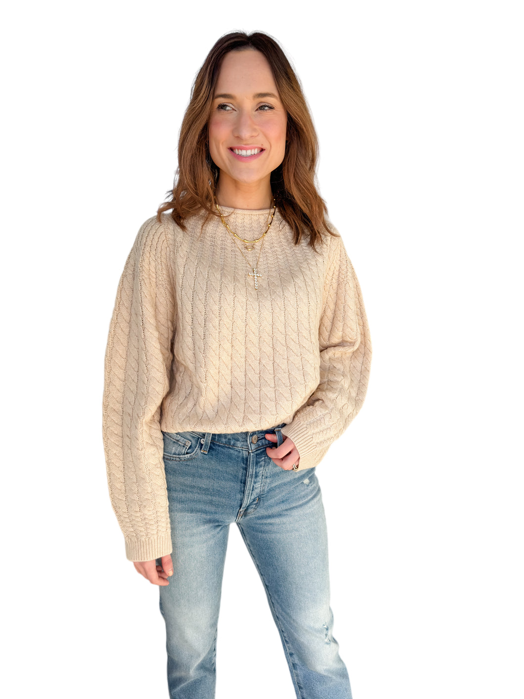 Dia Cream Cable Sweater by Lucy Paris