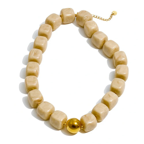 Pebbles Beige Beaded Necklace by Sahira