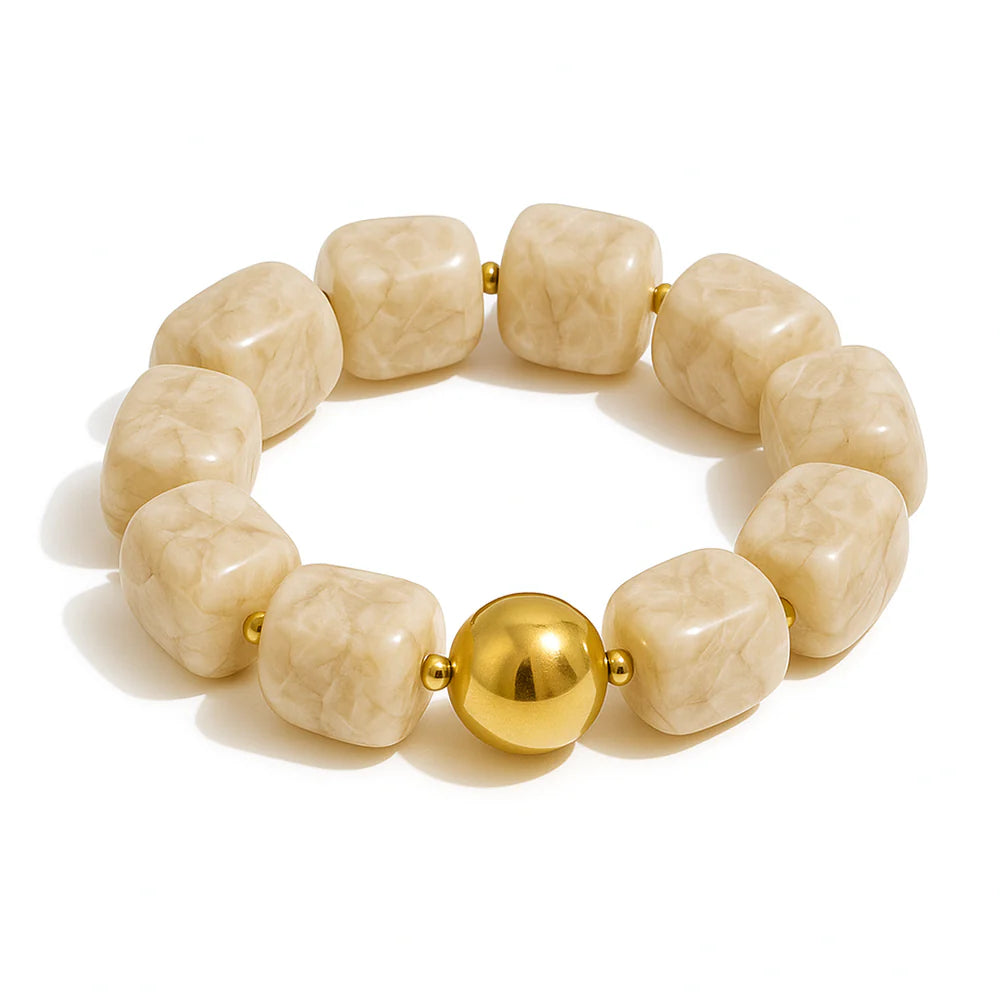 Pebbles Beige Stretchy Bracelet by Sahira