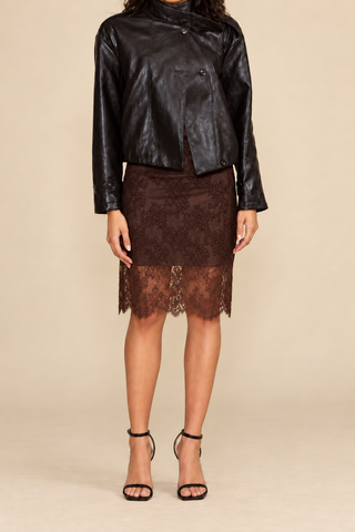 Cierra Chocolate Brown Lace Skirt by Lucy Paris