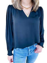 Betsy Pleat Sleeve Black Blouse