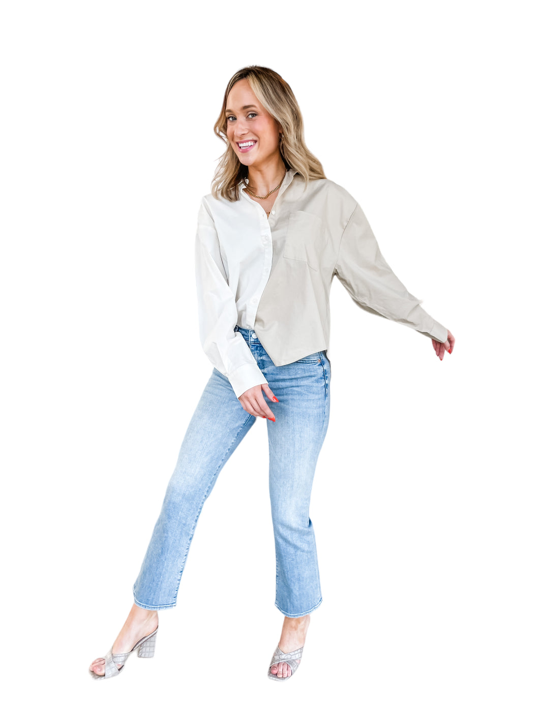Sloane Sesame Ecru Split Button Up